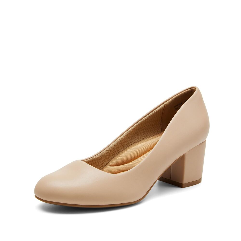 DREAM PAIRS Women's Block Heel Pumps - Nude-Pu, Size 8.5